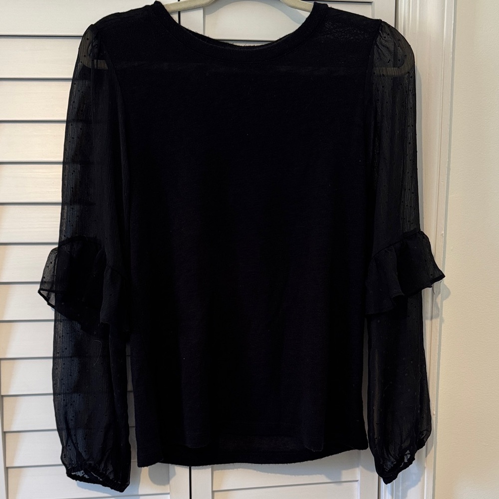 Sanctuary Black Blouse with Sheer Ruffle Sleeves